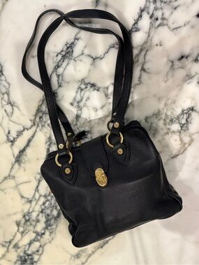 Valentina Black Pebbled Italian Leather Multi-Zip Shoulder Bag Gold Hardware